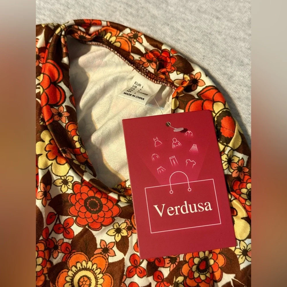 Retro Floral Long Sleeve Bodysuit - Brown/Orange